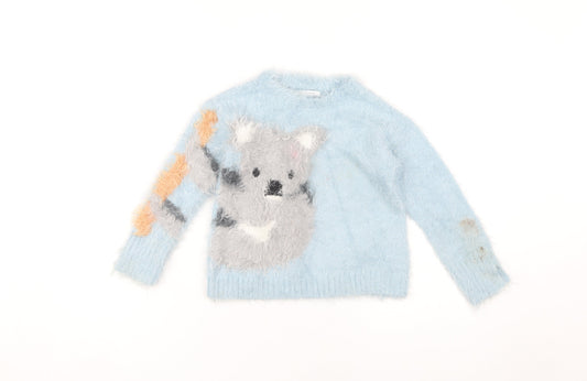 Zara Girls Blue Animal Pullover Jumper, 6 Years, Winter
