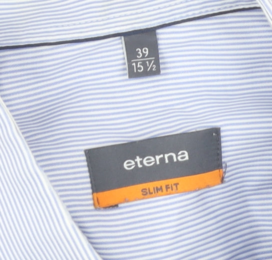 Eterna Men's Slim Fit Blue Striped Dress Shirt