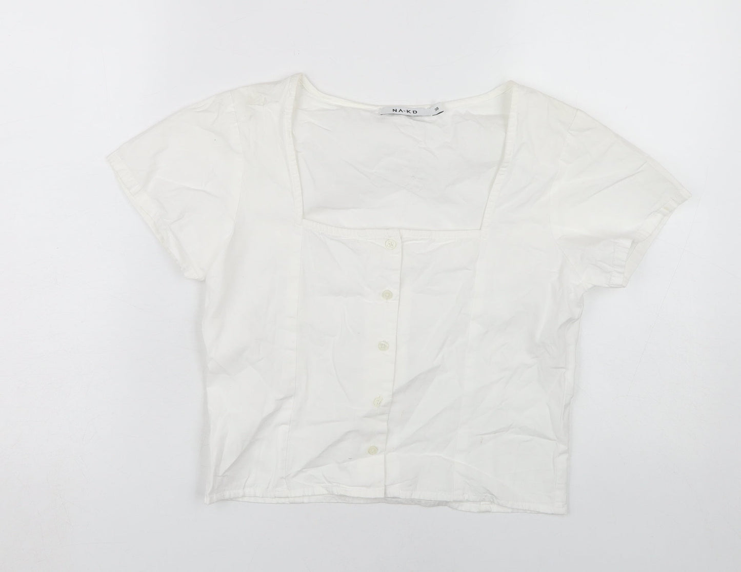 NA-KD Women's White Short Sleeve Blouse Size 10