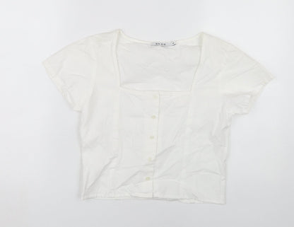 NA-KD Women's White Short Sleeve Blouse Size 10