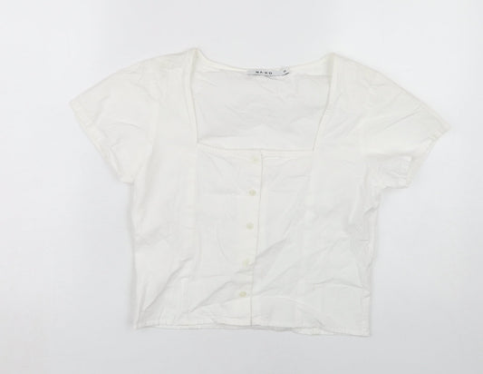 NA-KD Women's White Short Sleeve Blouse Size 10