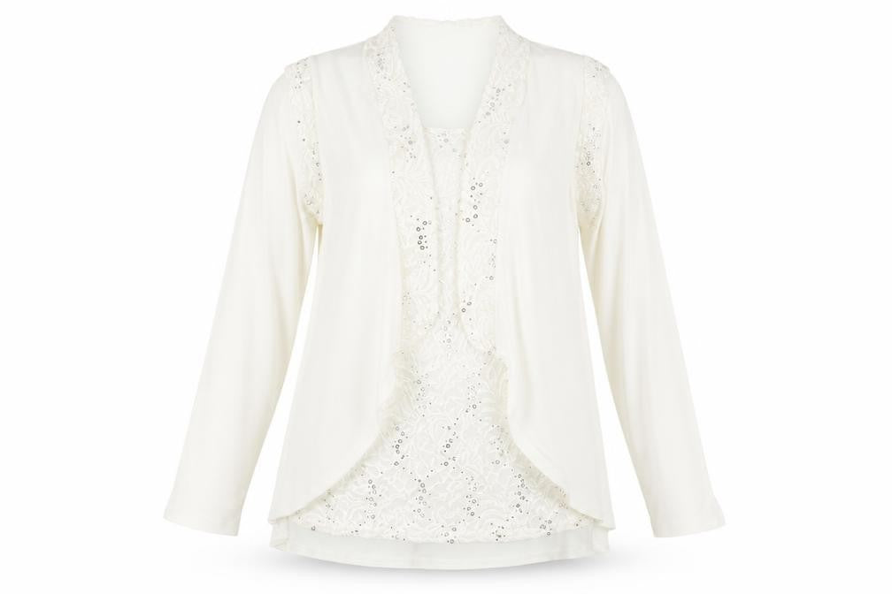 Forever by Michael Gold Women's White Sequin Blouse - L