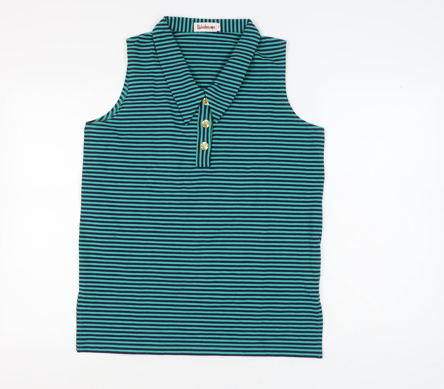 Kaleidoscope Women's Green Striped Sleeveless Polo Shirt