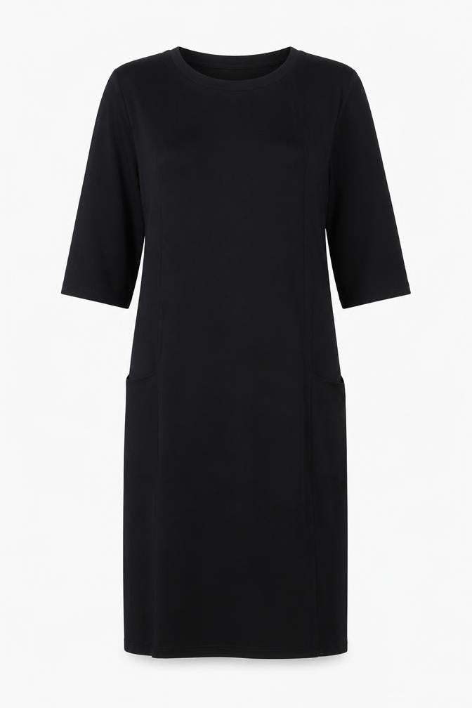 Jaeger Women's Black S Dress, 3/4 Sleeve, Round Neck
