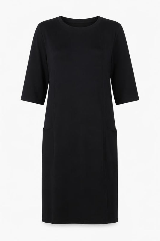 Jaeger Women's Black S Dress, 3/4 Sleeve, Round Neck