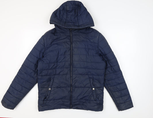 Jack & Jones Men's Blue Hooded Puffer Jacket M