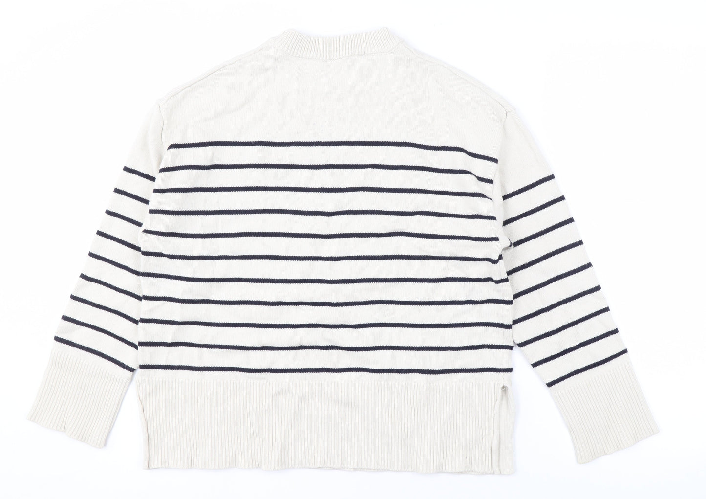 Zara Women's White Striped Pullover Jumper S