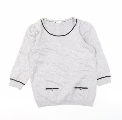 BHS Women's Grey Pullover Jumper, Size 8 Petite, Buttons
