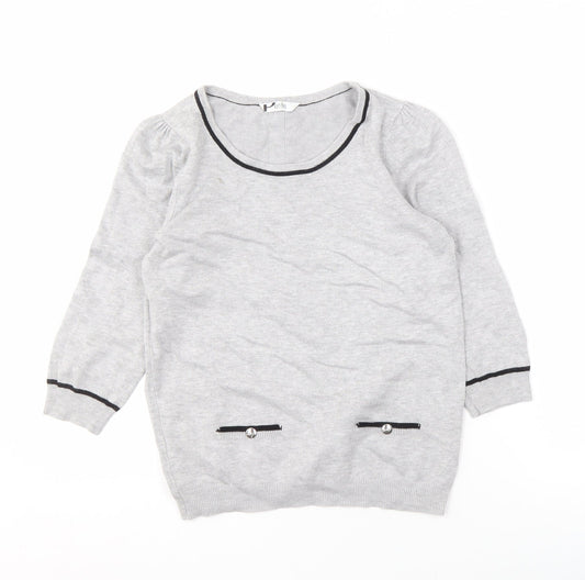 BHS Women's Grey Pullover Jumper, Size 8 Petite, Buttons