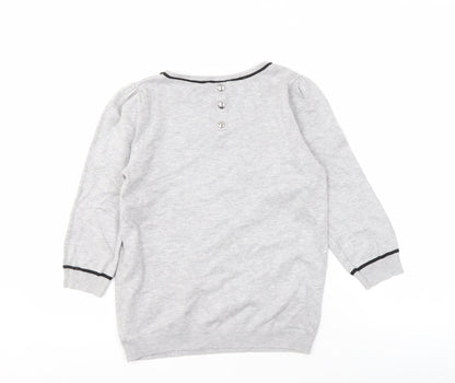 BHS Women's Grey Pullover Jumper, Size 8 Petite, Buttons