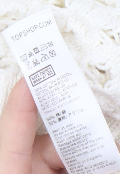 Topshop Ivory Cable-Knit V-Neck Women's Jumper Size 10