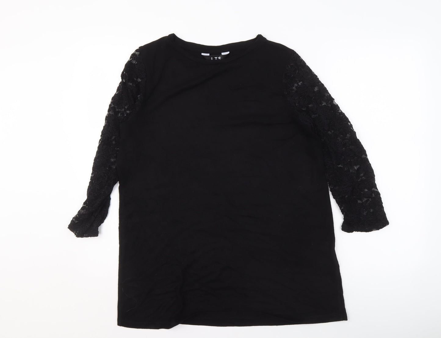 LTS Women's Black Lace Sleeve Top, Size 14, Crew Neck
