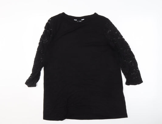 LTS Women's Black Lace Sleeve Top, Size 14, Crew Neck
