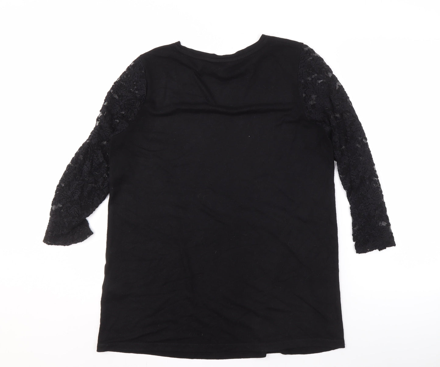 LTS Women's Black Lace Sleeve Top, Size 14, Crew Neck
