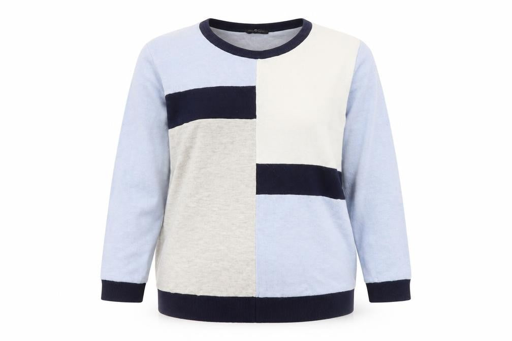 M&Co Women's Blue Colourblock Pullover Jumper Size 18