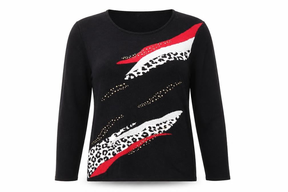 Text Women's Black Animal Print Jumper, S, Round Neck