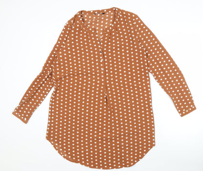 Additional front view of Only Women's Brown Polka Dot Button-Up Shirt, size 10