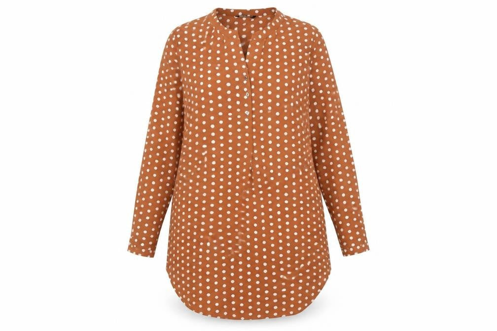 ONLY Women's Brown Polka Dot Button-Up Shirt Size 10