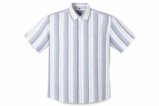 Le Frog Men's Blue Striped Button-Up Shirt M