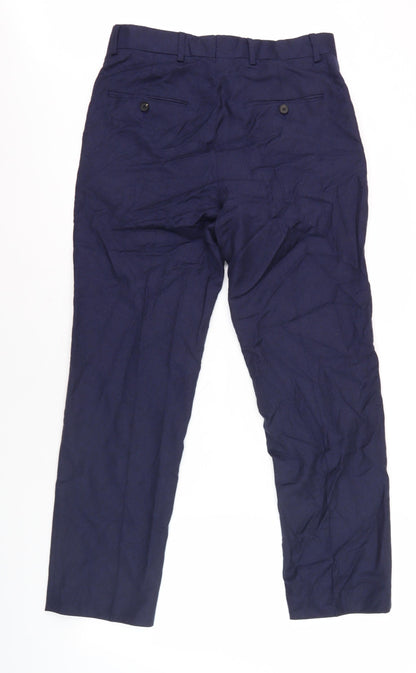 Back view of Jaeger Men's Blue Wool Blend Regular Trousers