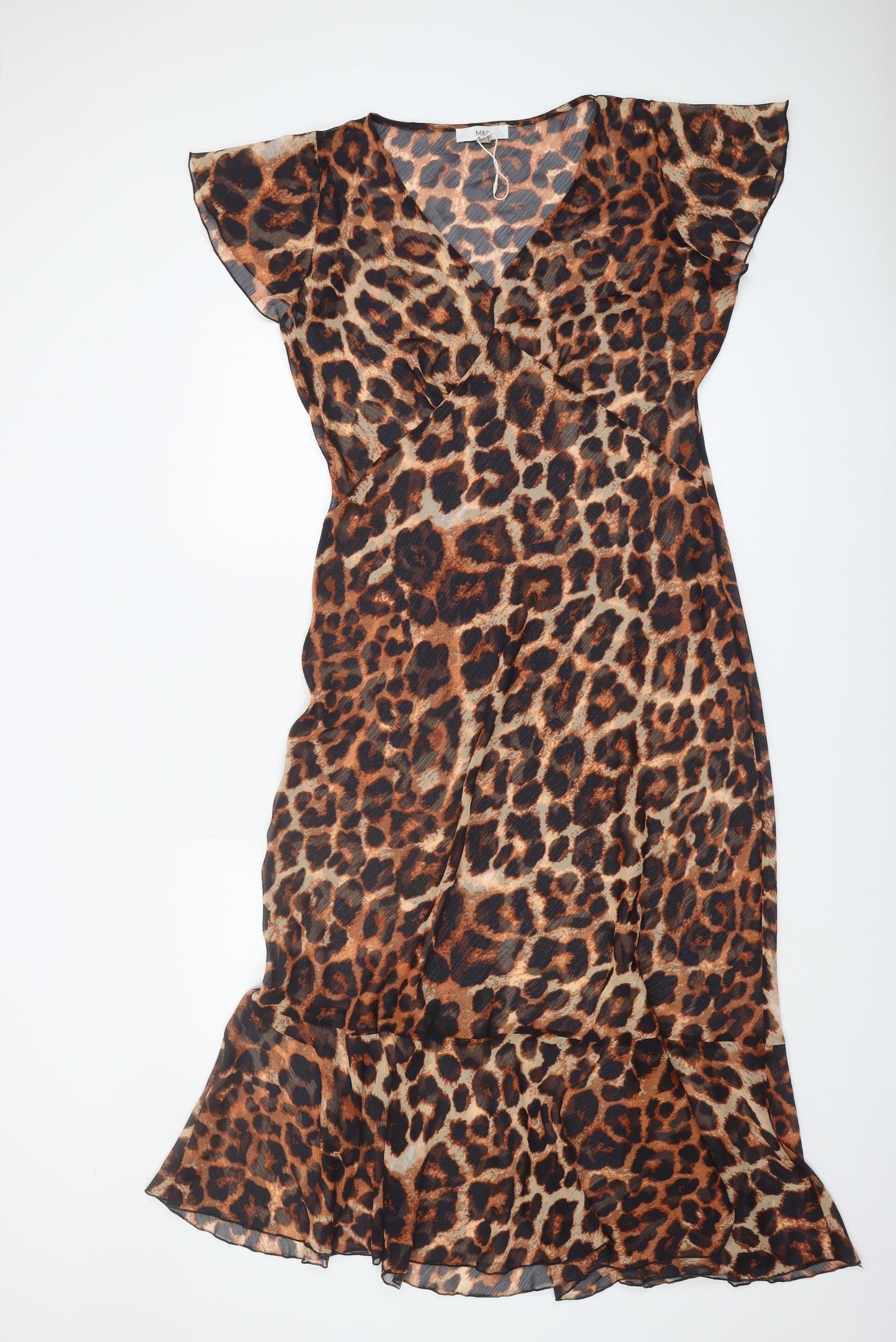 Brown Leopard Print Midi Dress, Size 12 Long, Polyester