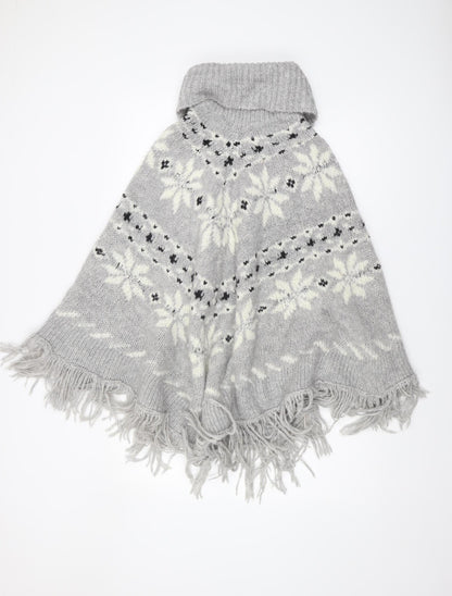 Next Women's Grey Fair Isle Cape Jumper, XS