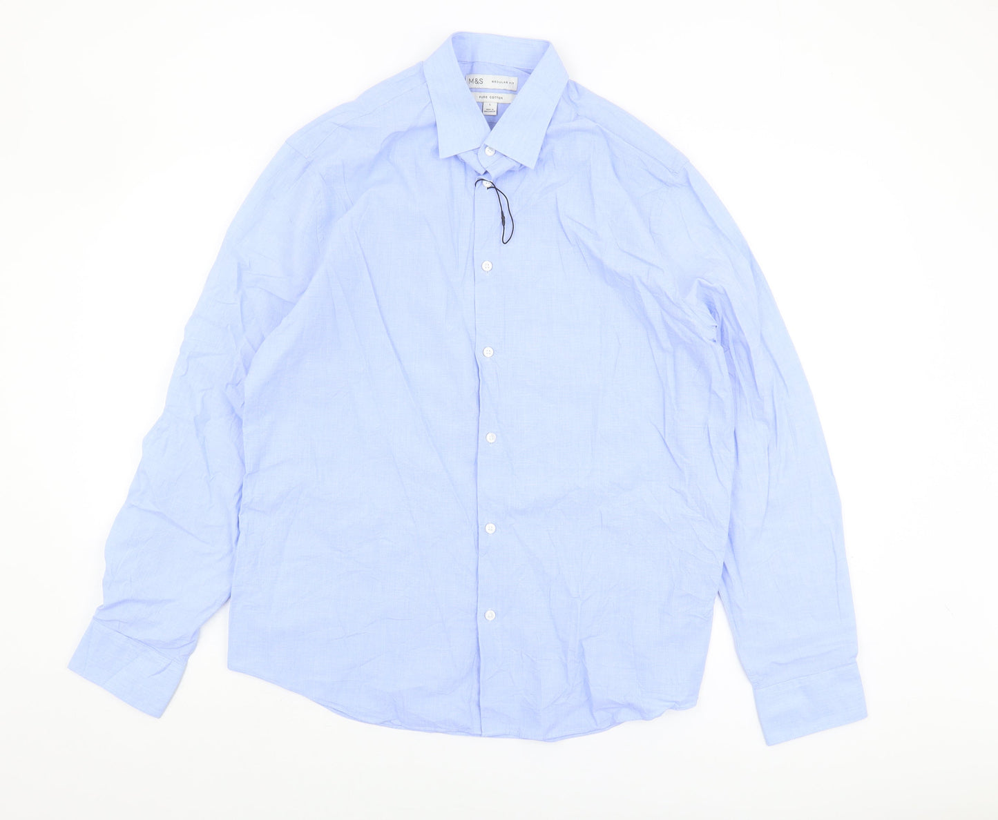 Marks and Spencer Men's Blue Regular Fit Shirt L