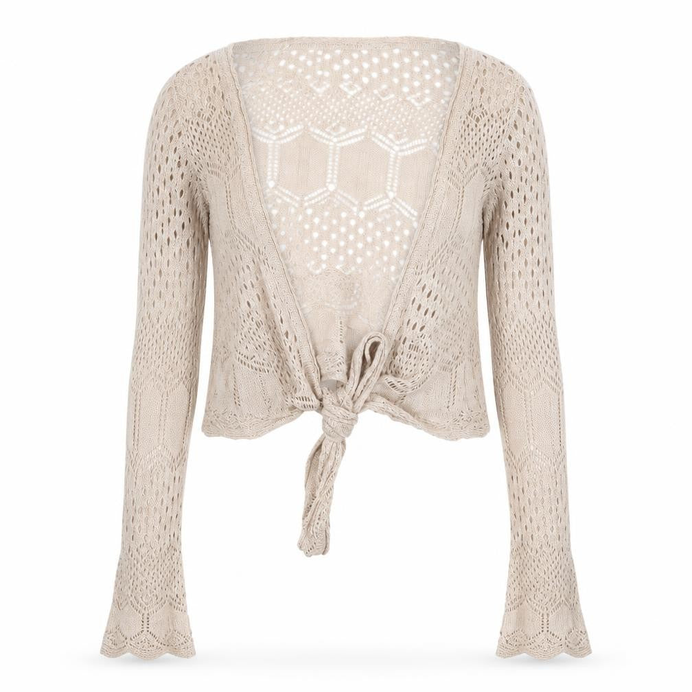 MNG Women's Beige Open-Knit Cardigan Size L