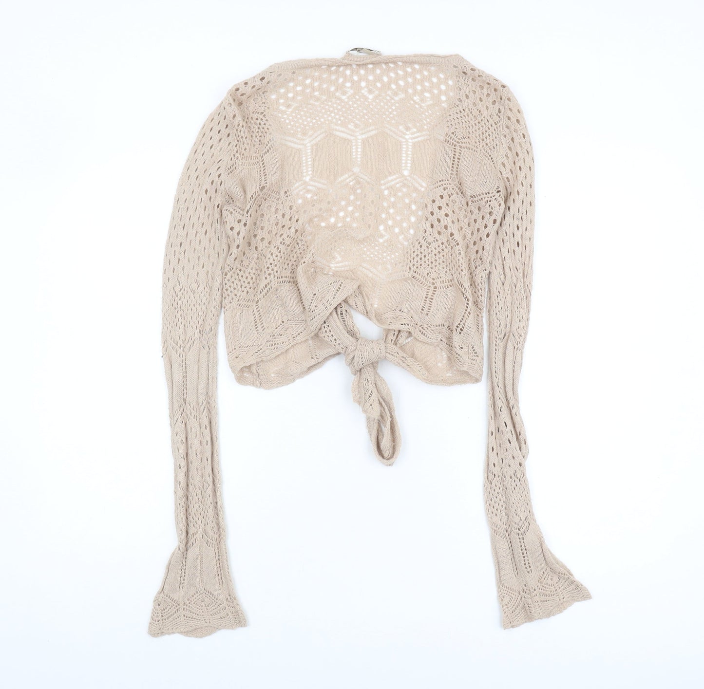 MNG Women's Beige Open-Knit Cardigan Size L