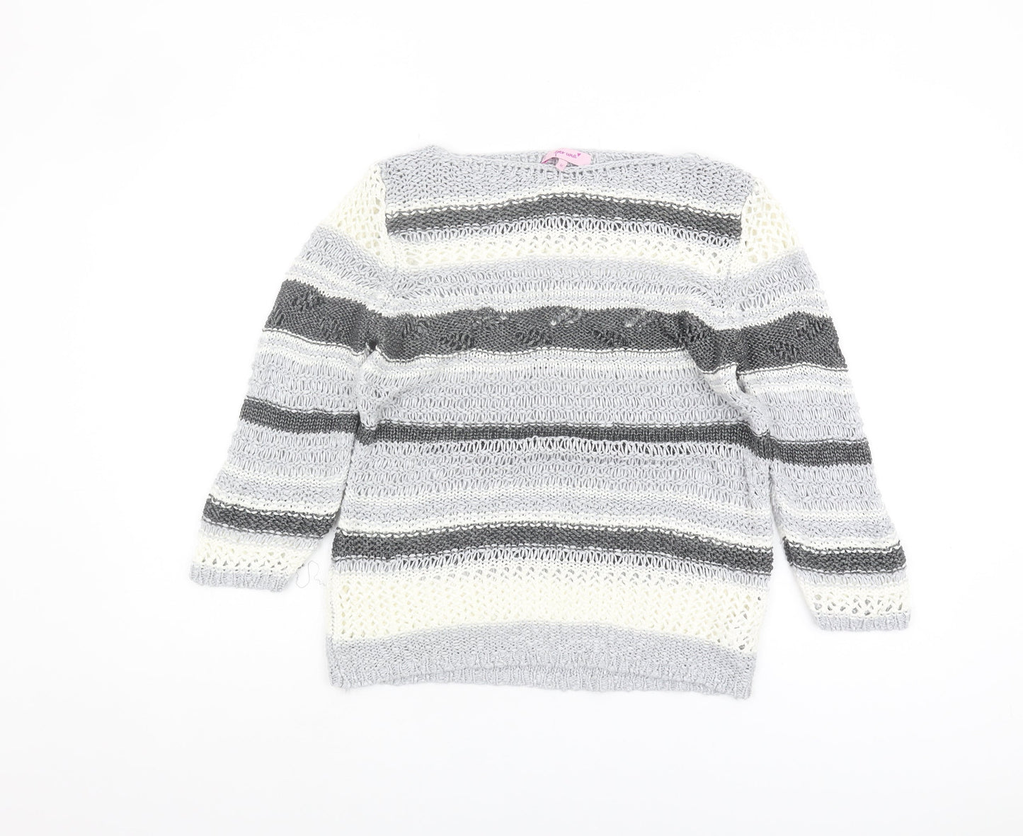 Marks and Spencer Women's Grey Striped Pullover M Knit