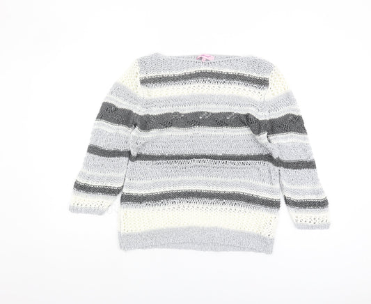 Marks and Spencer Women's Grey Striped Pullover M Knit