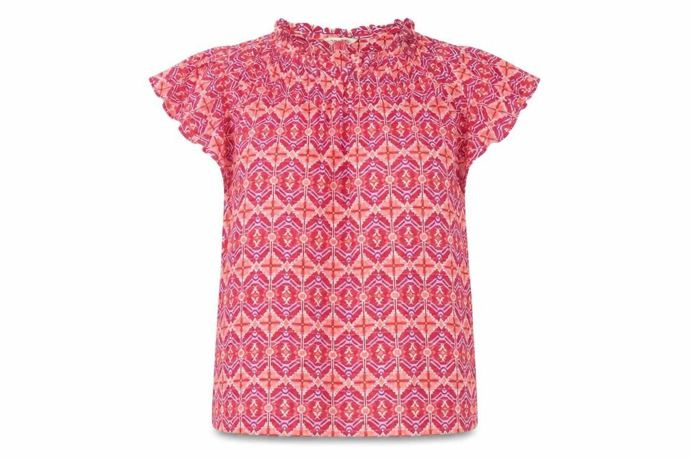 Monsoon Women's Pink Geometric Cap Sleeve Top, Size S