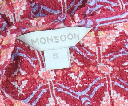 Monsoon Women's Pink Geometric Cap Sleeve Top, Size S