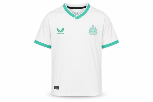 Front view of Castore boys’ white football jersey -, size 24, short sleeve