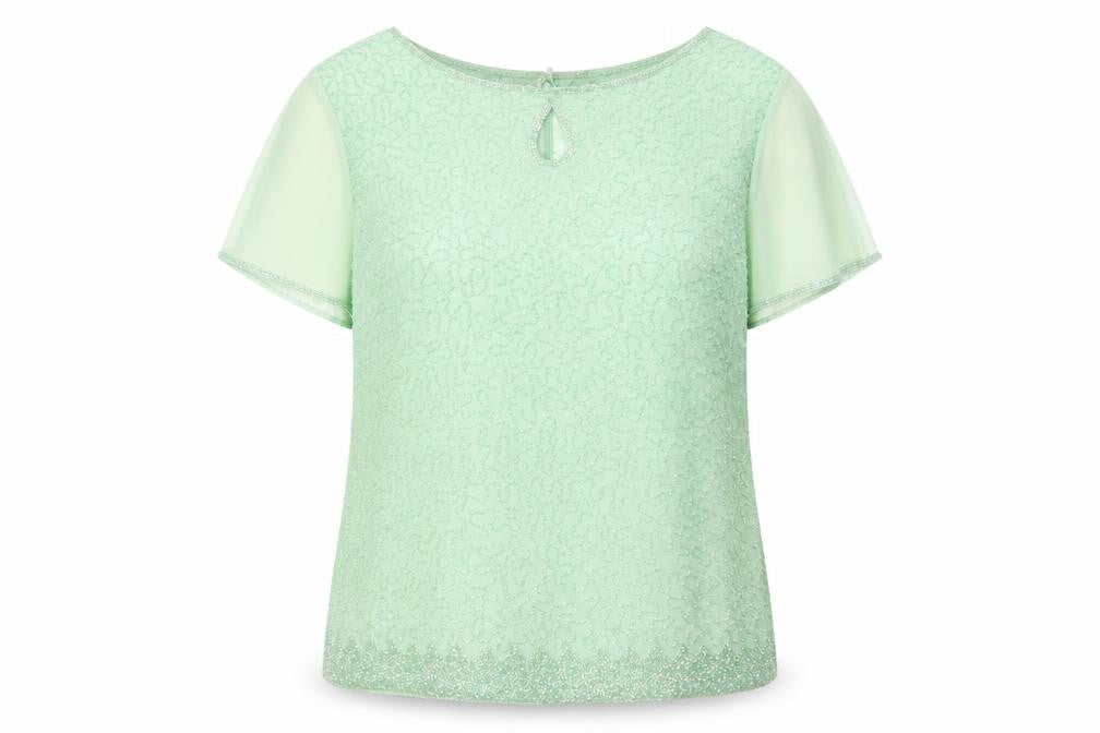 Jacques Vert Women's Green Beaded Blouse, Size 14, Formal Wear