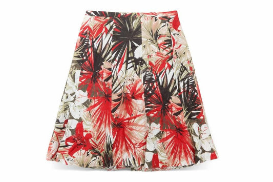 Front view of Viyella Petites Floral Linen Skirt, size 14, Tropical