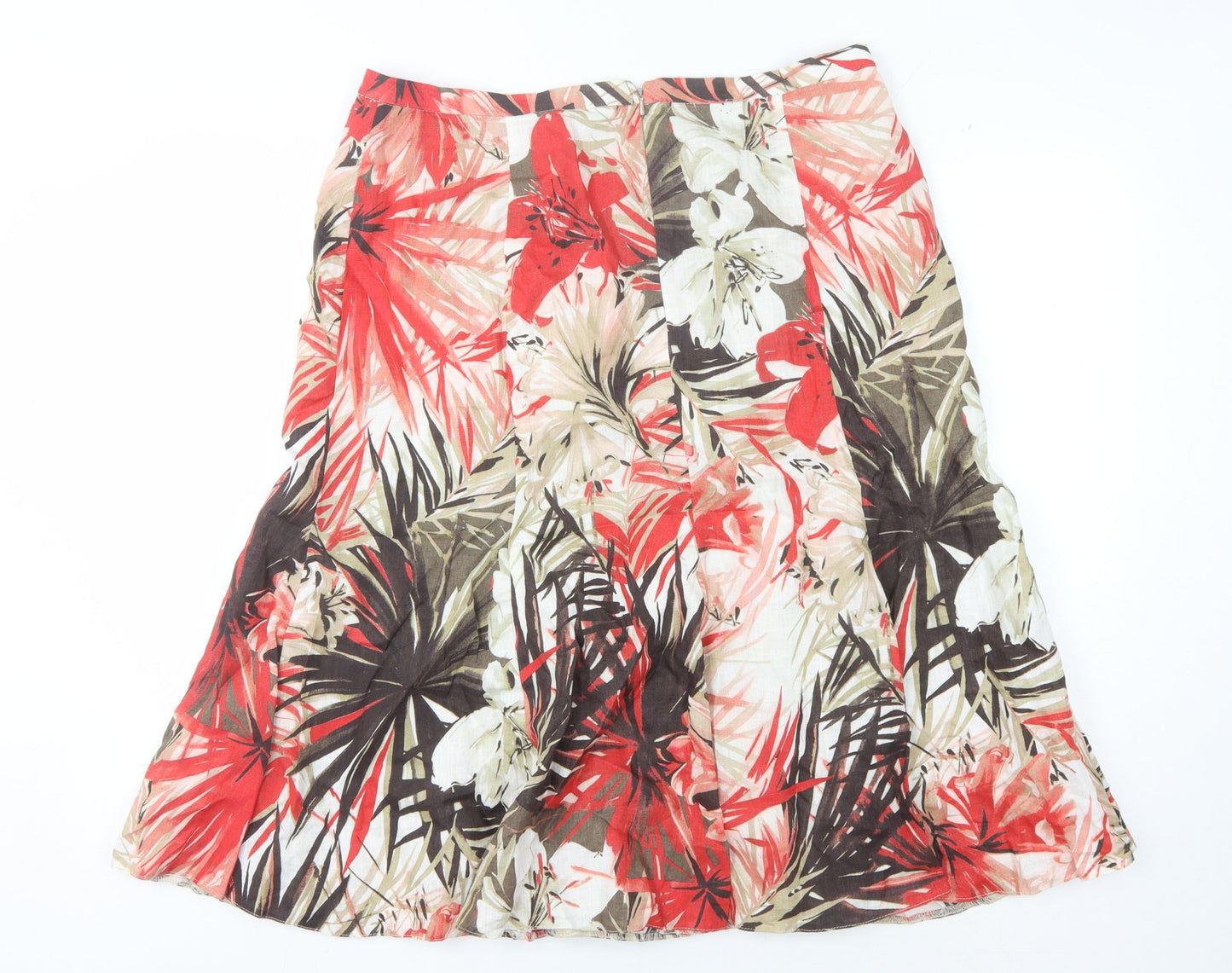 Viyella Petites Floral Linen Skirt, Size 14, Tropical