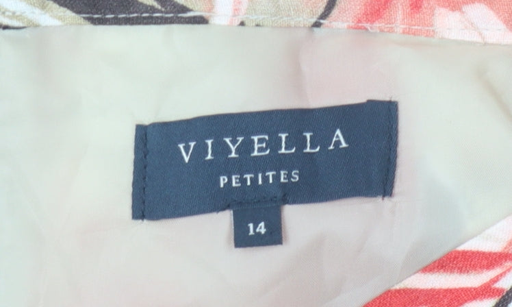 Viyella Petites Floral Linen Skirt, Size 14, Tropical