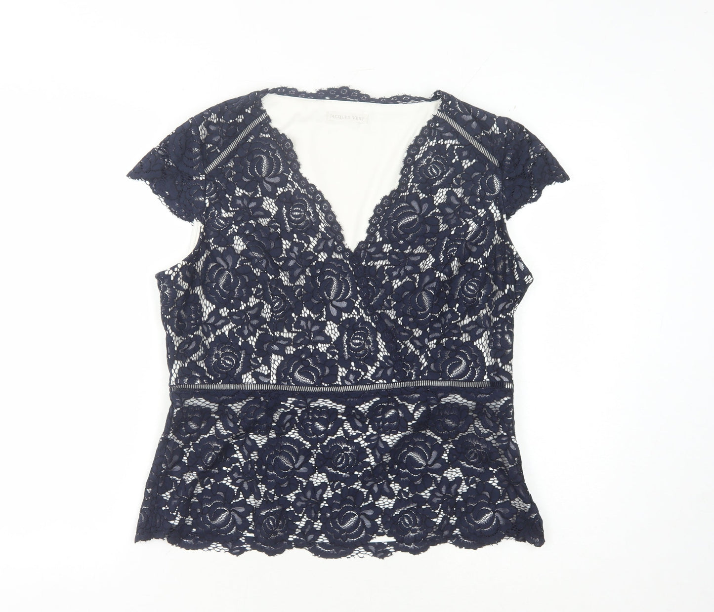 Jacques Vert Women's Blue Floral Lace Blouse Size 14