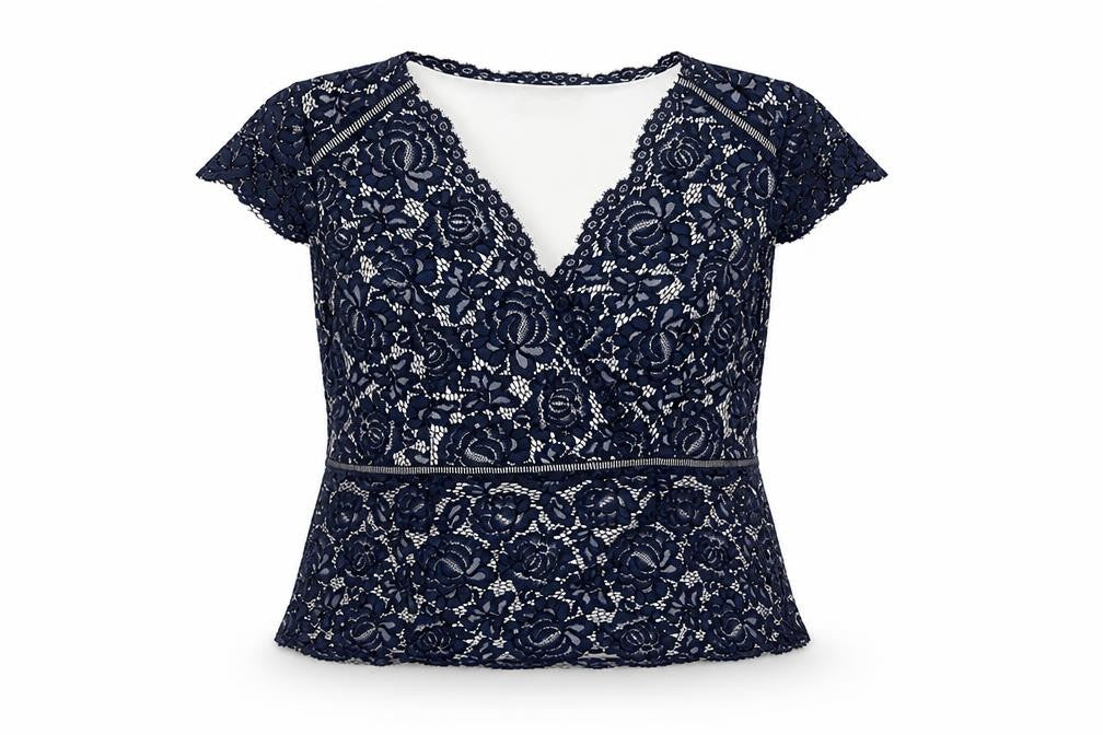 Jacques Vert Women's Blue Floral Lace Blouse Size 14