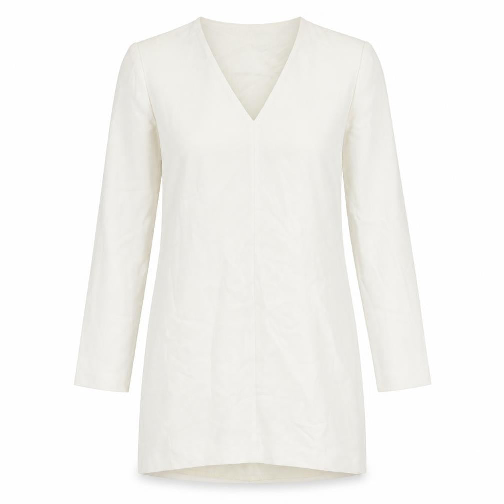 Massimo Dutti Women's White V-Neck Long Sleeve Dress