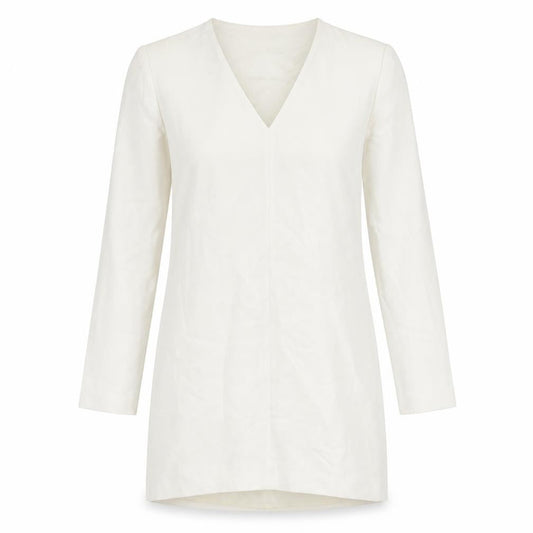 Massimo Dutti Women's White V-Neck Long Sleeve Dress