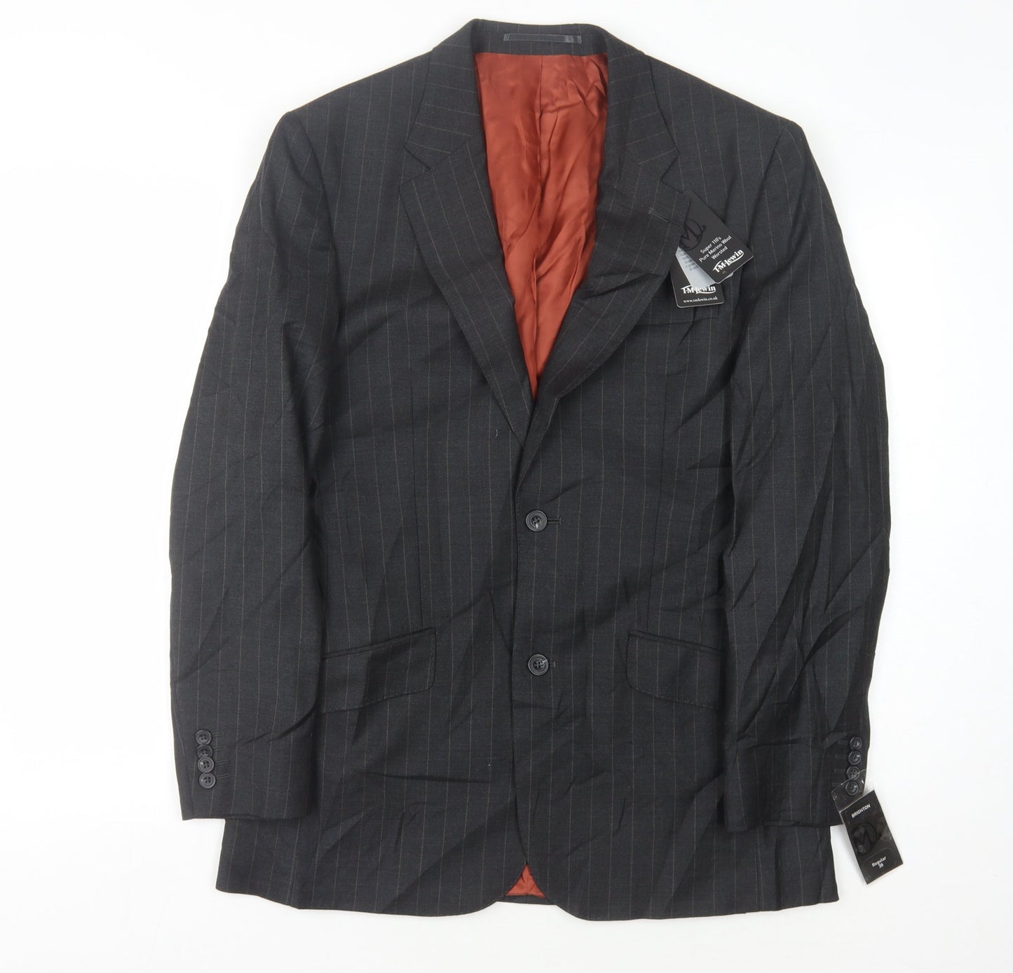 T.M. Lewin Men's Grey Striped Wool Blazer 38R
