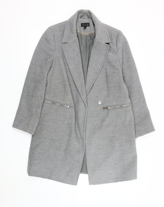 Topshop Women's Grey Overcoat Size 8 Regular Fit