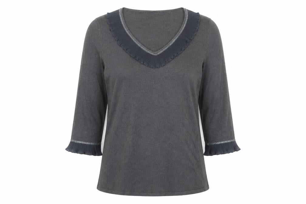 Marks & Spencer Grey Ruffle Blouse Women Size 14