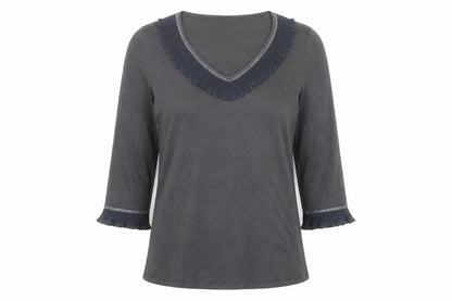 Marks & Spencer Grey Ruffle Blouse Women Size 14
