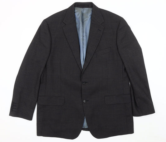 Marks and Spencer Men's Navy Check Wool Blazer, Size 44R
