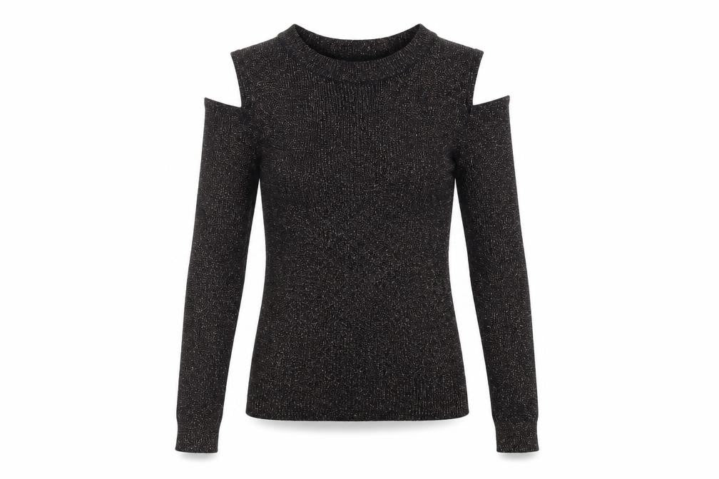 Brave Soul Women's Black Knit Cold Shoulder Blouse