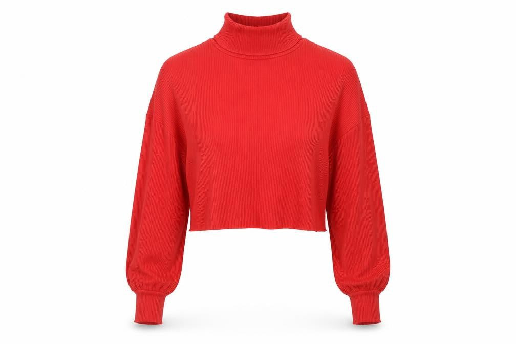 Bershka Women's Red Cropped High Neck Top UK 8