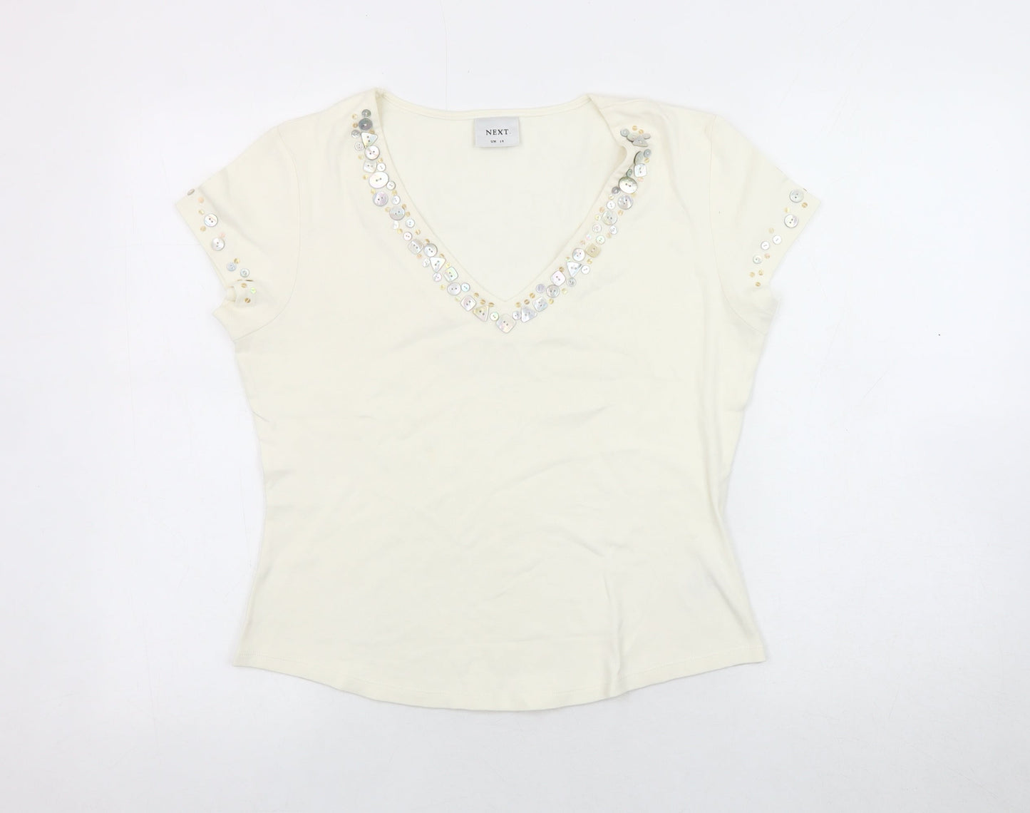 Next Women's Ivory V-Neck T-Shirt Size 14